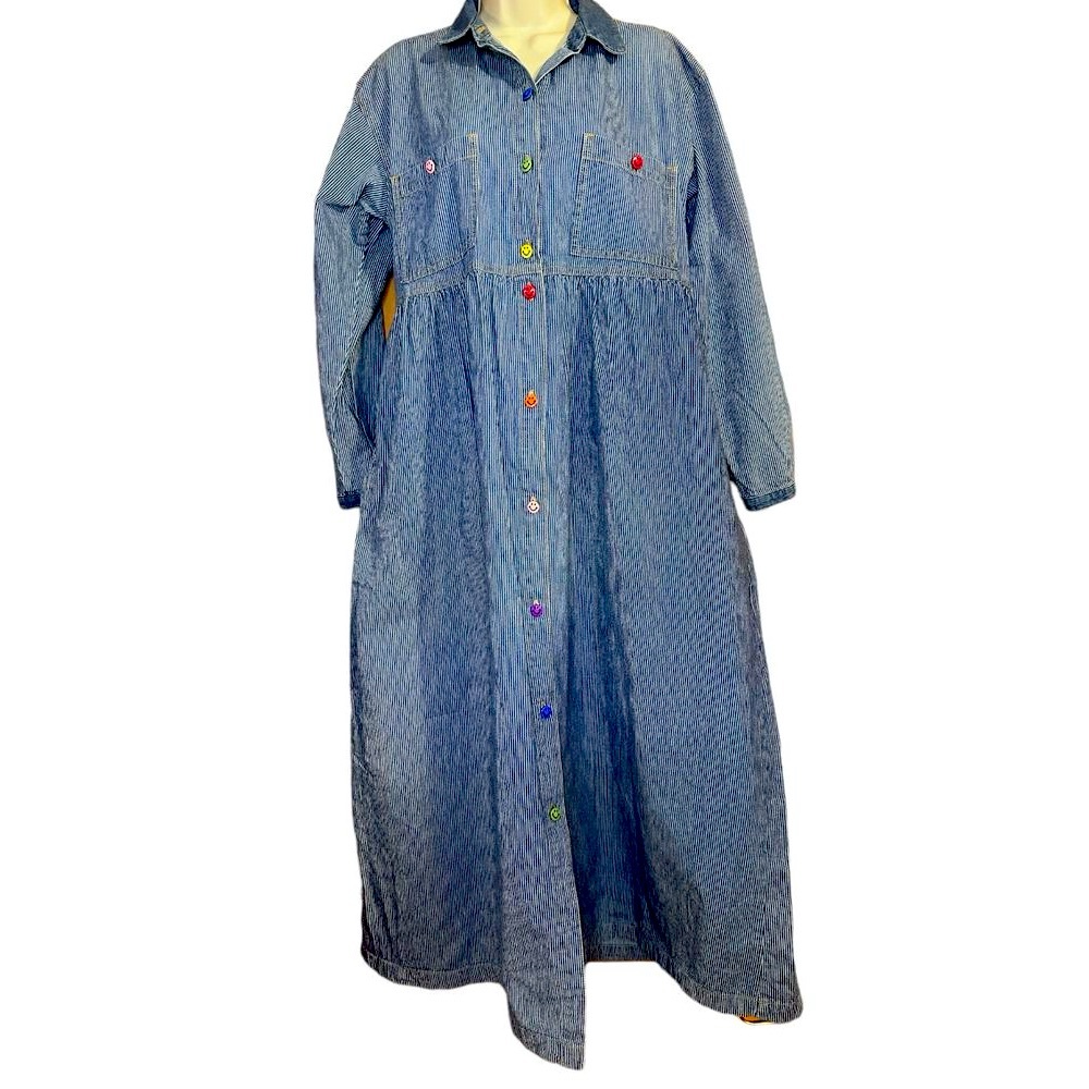 Blue Denim Long Button-Front Women's Dress